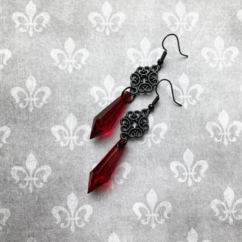 CSIYANJRY99 Goth Bat Crystal Earrings Vampire Accessories for Women Halloween Earring Gothic Jewelry Dangle Earrings Witch Victorian Vintage Dress Costume - Image 4